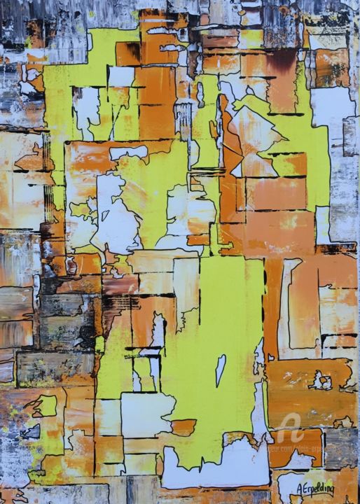 Malerei mit dem Titel "Harmonie jaune oran…" von Alain Erpelding, Original-Kunstwerk, Acryl