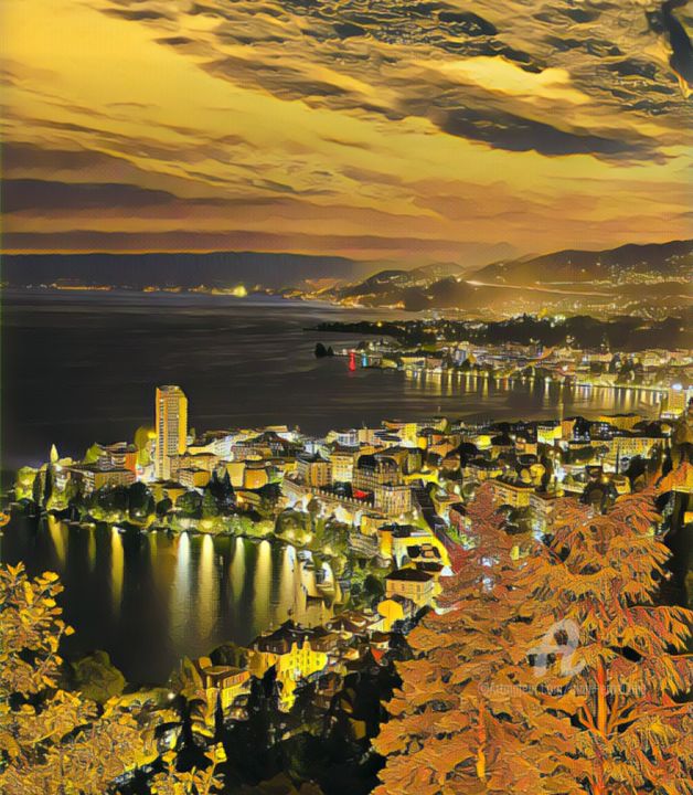 Digital Arts titled "Golden Montreux by…" by Alain Erpelding, Original Artwork, Digital Painting