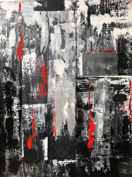 Schilderij getiteld "Le rouge rejoint le…" door Alain Erpelding, Origineel Kunstwerk, Acryl