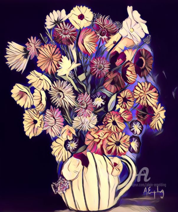 Digitale Kunst getiteld "‚Essay flowers‘ de…" door Alain Erpelding, Origineel Kunstwerk, Digitaal Schilderwerk