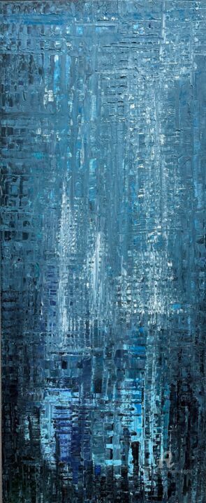 Painting titled "Abstrait bleu" by Alain Erpelding, Original Artwork, Acrylic Mounted on Wood Stretcher frame