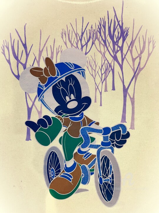 Arts numériques intitulée "Minnie Mouse à vélo" par Alain Erpelding, Œuvre d'art originale, Peinture numérique