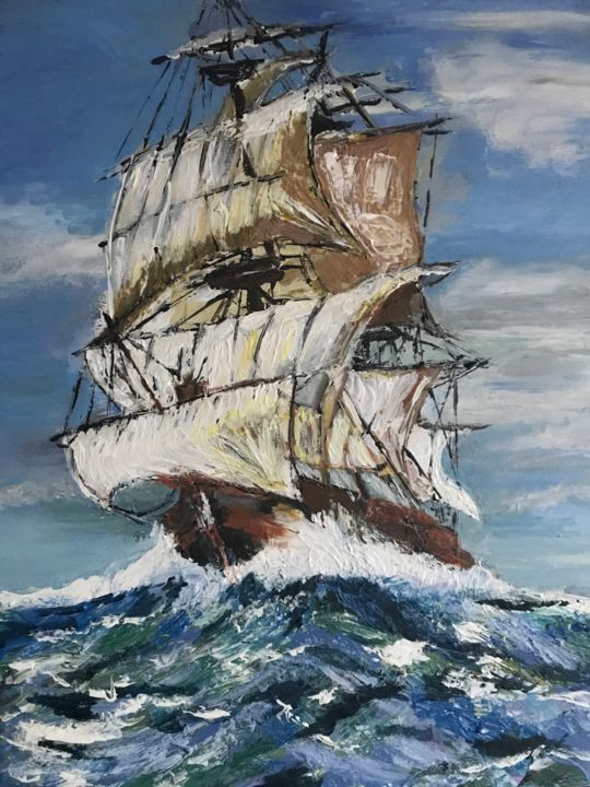 Painting titled "Bateau pirate" by Germain Alain, Original Artwork, Acrylic