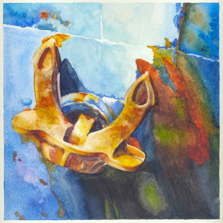Pintura titulada "Ancre bleu" por Alain Gervais, Obra de arte original, Acuarela
