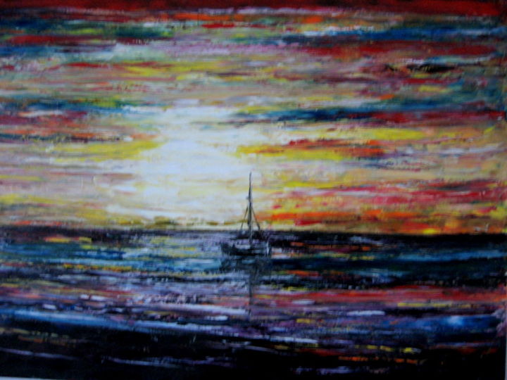 Painting titled "CREPUSCULE" by Marius, Original Artwork, Oil