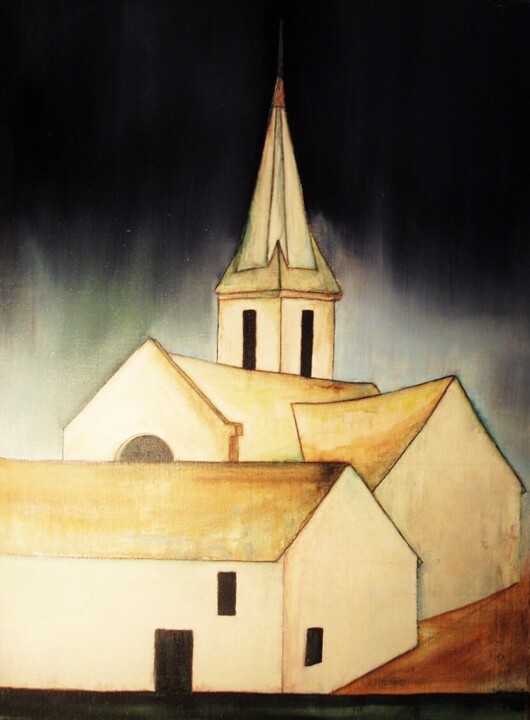 Peinture intitulée "L'église de Loisieux" par Alain Lamy, Œuvre d'art originale, Huile