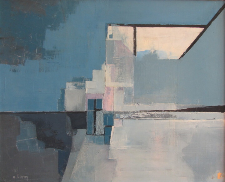 Pintura titulada "Composition bleue" por Alain Lamy, Obra de arte original, Oleo