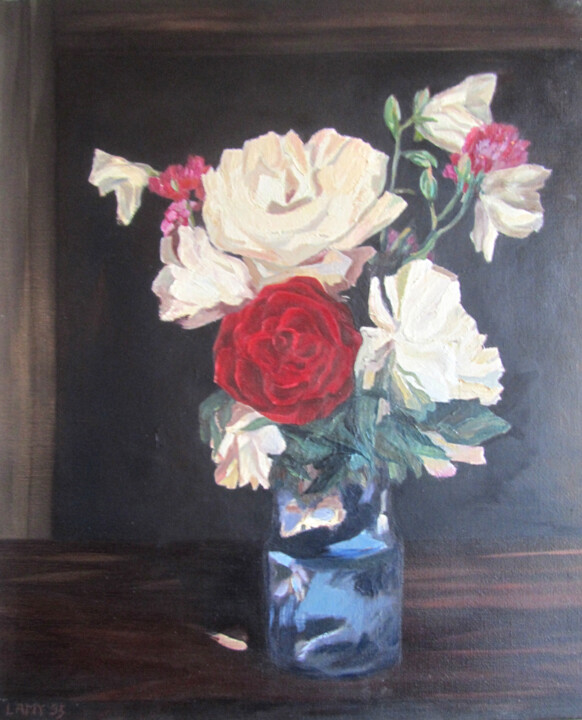 Painting titled "Les pivoines D'Edou…" by Alain Lamy, Original Artwork, Oil