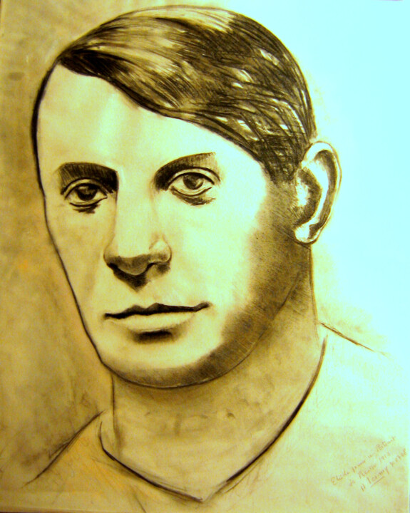 Drawing titled "Portrait de Pablo R…" by Alain Lamy, Original Artwork, Charcoal