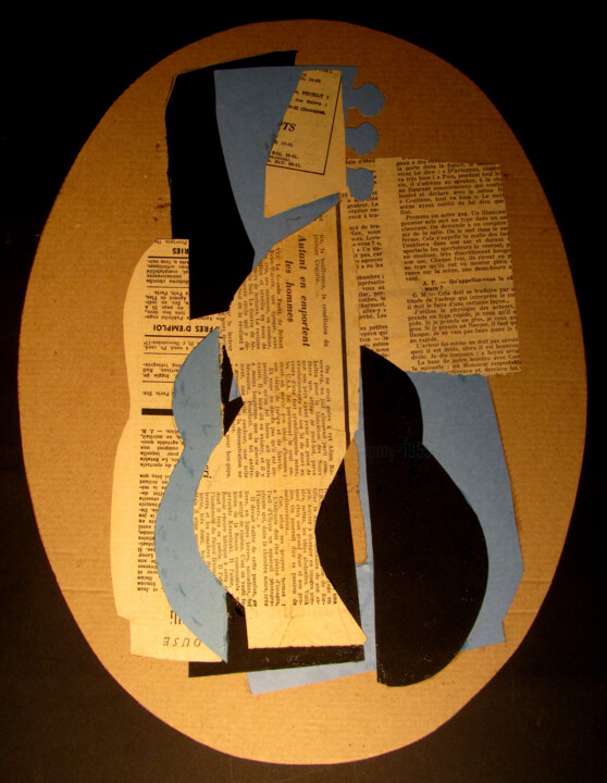 Collages titled "Guitare 1" by Alain Lamy, Original Artwork, Collages Mounted on Cardboard