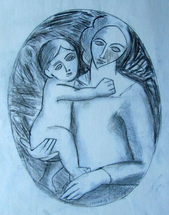 Dessin intitulée "Maternité Raphaël é…" par Alain Lamy, Œuvre d'art originale, Crayon