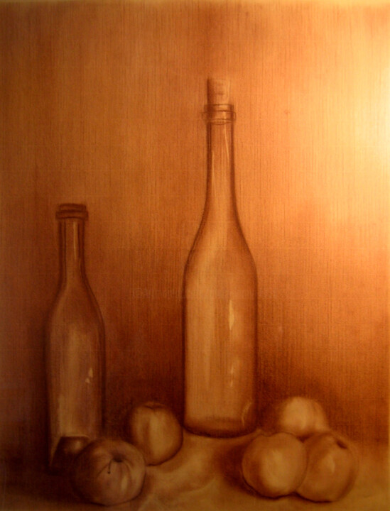 Tekening getiteld "NATURE MORTE POMMES…" door Alain Lamy, Origineel Kunstwerk, Pastel