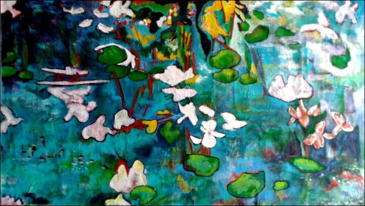 Painting titled "Nymphéas  (a dream…" by Alain Lamy, Original Artwork, Acrylic