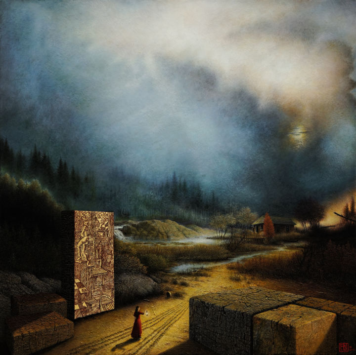 Malerei mit dem Titel "Crépuscule" von Alain Le Junter, Original-Kunstwerk, Pigmente