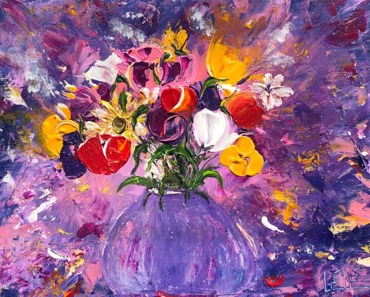 Painting titled "Le bouquet" by Alain Lélé, Original Artwork, Acrylic