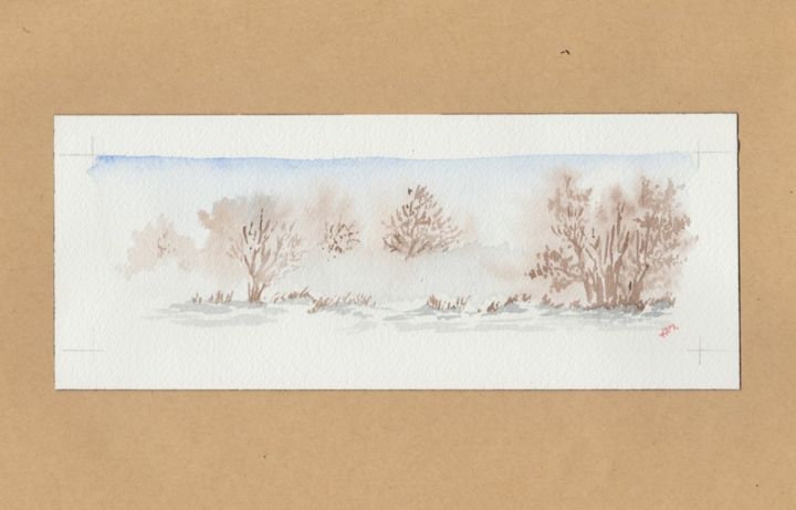 Peinture intitulée "brume-sur-la-neige.…" par Alain Marrast, Œuvre d'art originale, Aquarelle