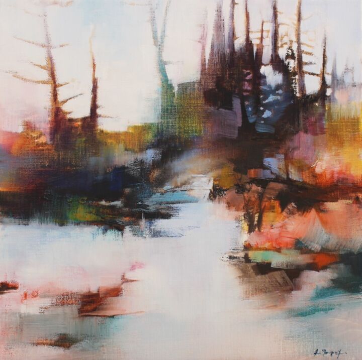 Painting titled "Morning" by Alain Maupuy, Original Artwork, Oil Mounted on Wood Stretcher frame