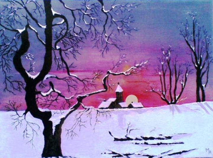 Painting titled "HIVER" by Alain Menard, Original Artwork, Acrylic