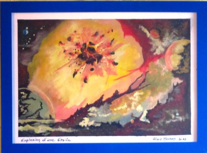 Painting titled "Explosion d'une éto…" by Alain Menard, Original Artwork, Acrylic Mounted on Cardboard
