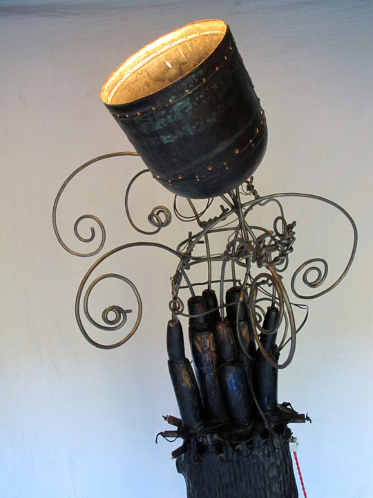 Sculpture titled "lampadaire 3" by Alain Platet, Original Artwork, Wood