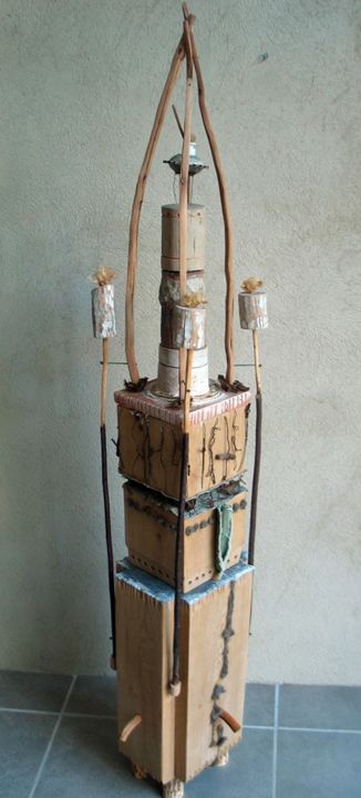 Sculpture titled "Tabernacle I" by Alain Platet, Original Artwork, Wood