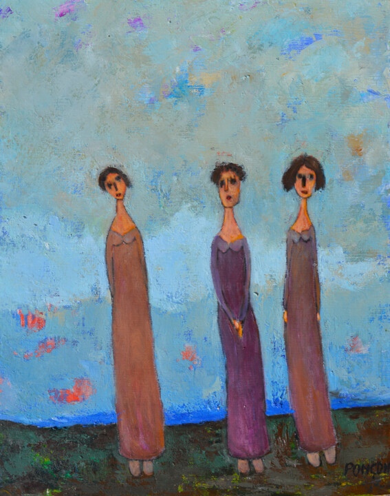 Peinture intitulée "Dames" par Alain Ponçon, Œuvre d'art originale, Huile Monté sur Châssis en bois