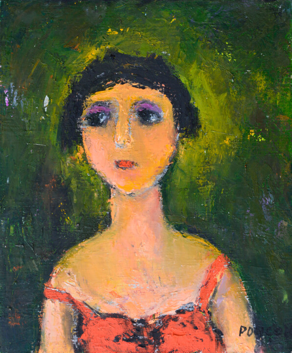 Painting titled "Dame sans collier" by Alain Ponçon, Original Artwork, Oil Mounted on Wood Stretcher frame