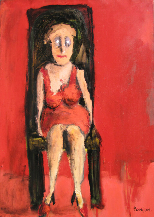 Painting titled "La chaise jaune" by Alain Ponçon, Original Artwork, Oil Mounted on Wood Stretcher frame