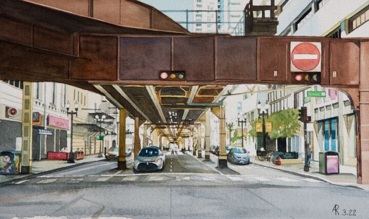Peinture intitulée "Les rues de Chicago…" par Alain Retiere, Œuvre d'art originale, Aquarelle