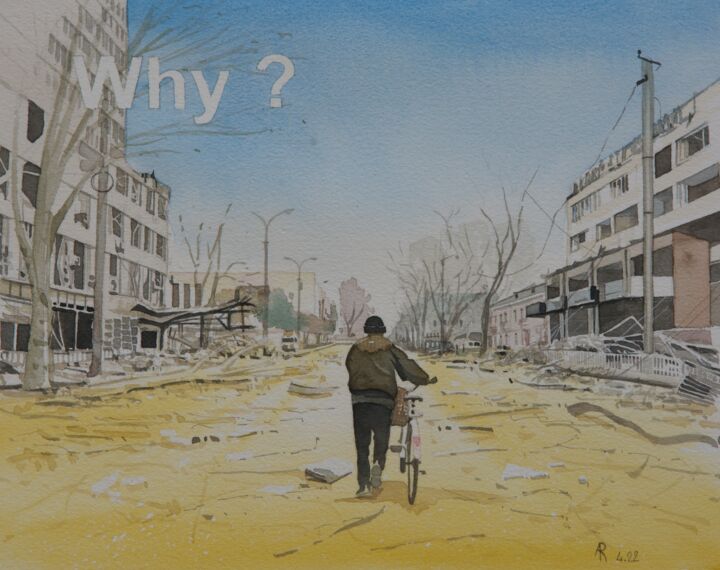 Painting titled "Why ?" by Alain Retiere, Original Artwork, Watercolor