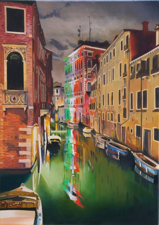 Peinture intitulée "Lumières de Venise" par Alain Retiere, Œuvre d'art originale, Huile