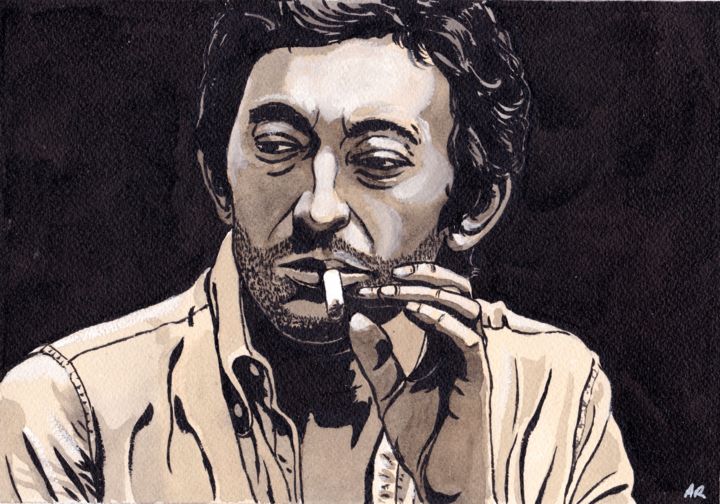 Drawing titled "Serge Gainsbourg" by Alain Robet, Original Artwork, Ink