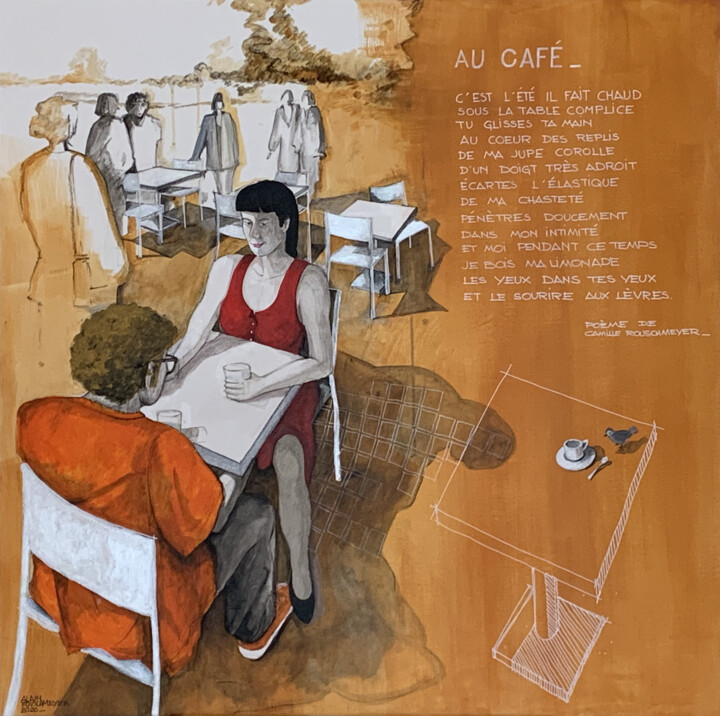 Painting titled "AU CAFE : tableau p…" by Alain Rouschmeyer, Original Artwork, Acrylic