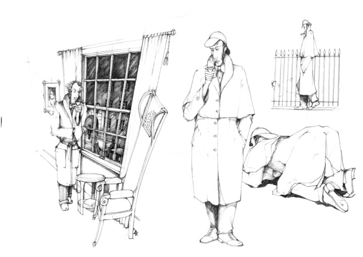 Drawing titled "Etude Sherlock Holm…" by Alain Rouschmeyer, Original Artwork, Pencil