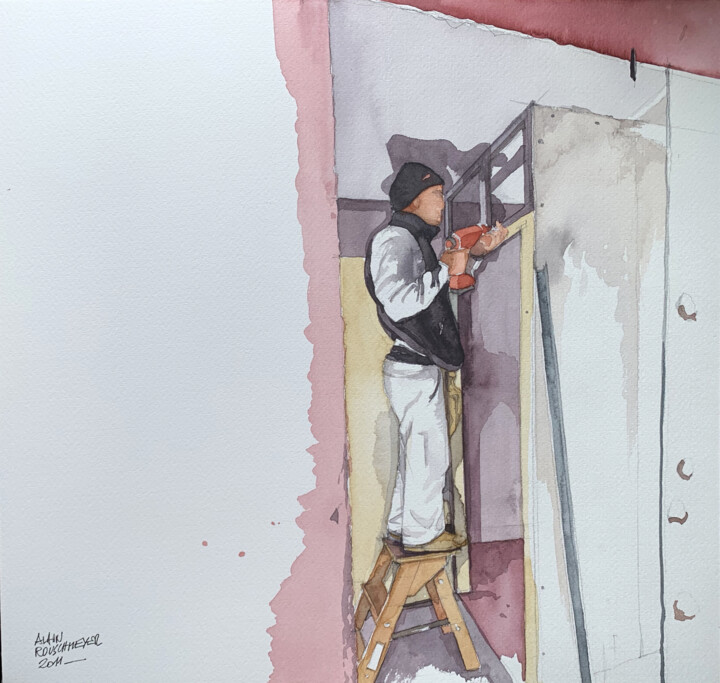 Schilderij getiteld "CHANTIER 01" door Alain Rouschmeyer, Origineel Kunstwerk, Aquarel