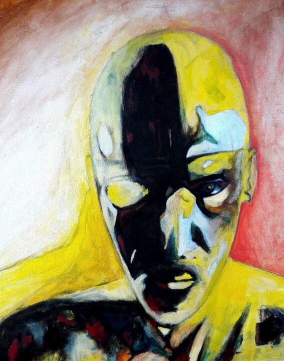 Painting titled "Autoportrait jaune" by Alain Tardieu, Original Artwork, Acrylic