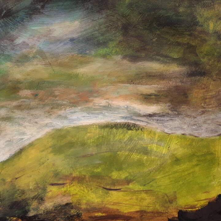 Peinture intitulée ""La colline verte"" par Alain Tardieu, Œuvre d'art originale, Acrylique