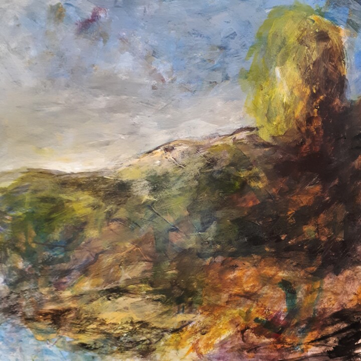 Картина под названием ""L'arbre jaune"" - Alain Tardieu, Подлинное произведение искусства, Акрил
