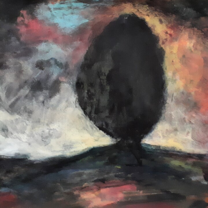 Painting titled ""L'arbre noir"" by Alain Tardieu, Original Artwork, Acrylic Mounted on Wood Stretcher frame