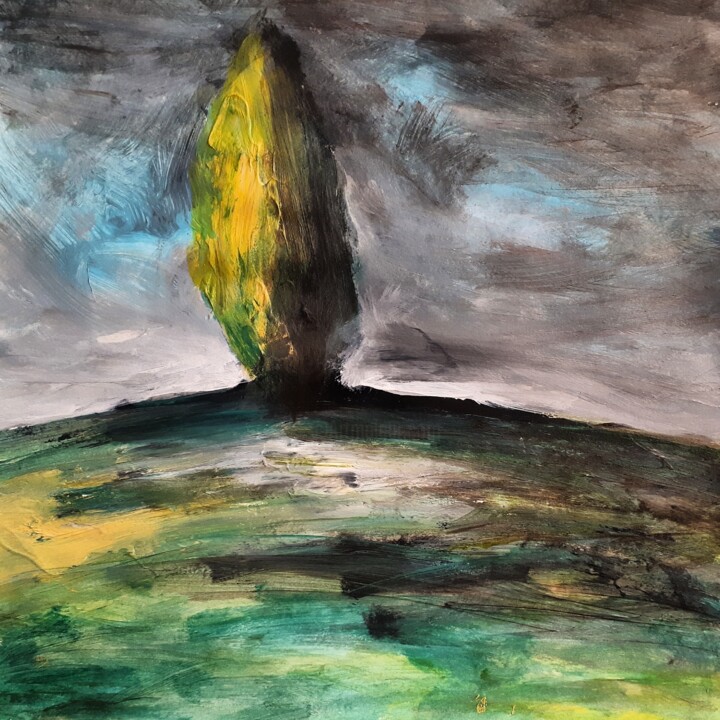 Картина под названием ""Le cyprès jaune"" - Alain Tardieu, Подлинное произведение искусства, Акрил Установлен на Деревянная…