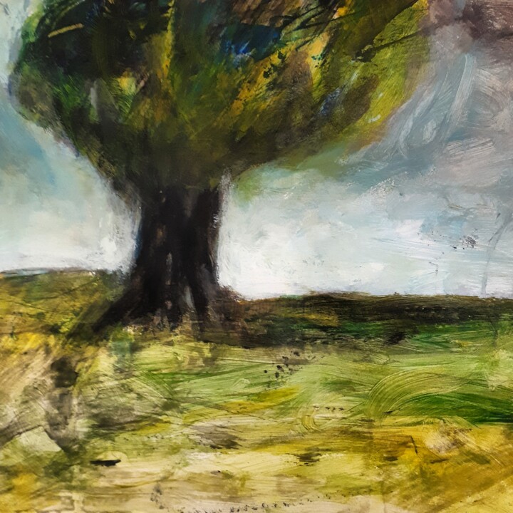 Painting titled ""L'arbre nid"" by Alain Tardieu, Original Artwork, Acrylic Mounted on Wood Stretcher frame