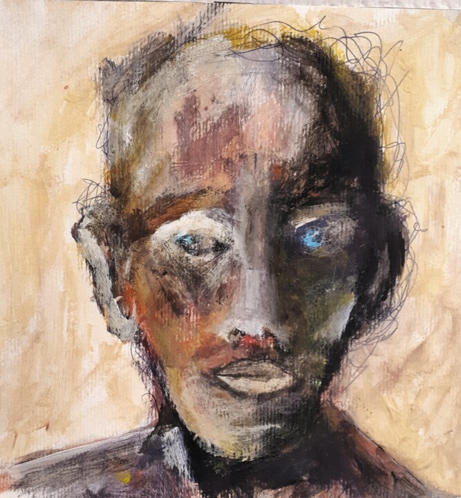 Peinture intitulée "" visage 7 "" par Alain Tardieu, Œuvre d'art originale, Acrylique Monté sur Châssis en bois