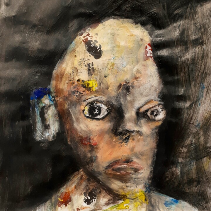 Peinture intitulée ""  visage 14 "" par Alain Tardieu, Œuvre d'art originale, Acrylique Monté sur Châssis en bois