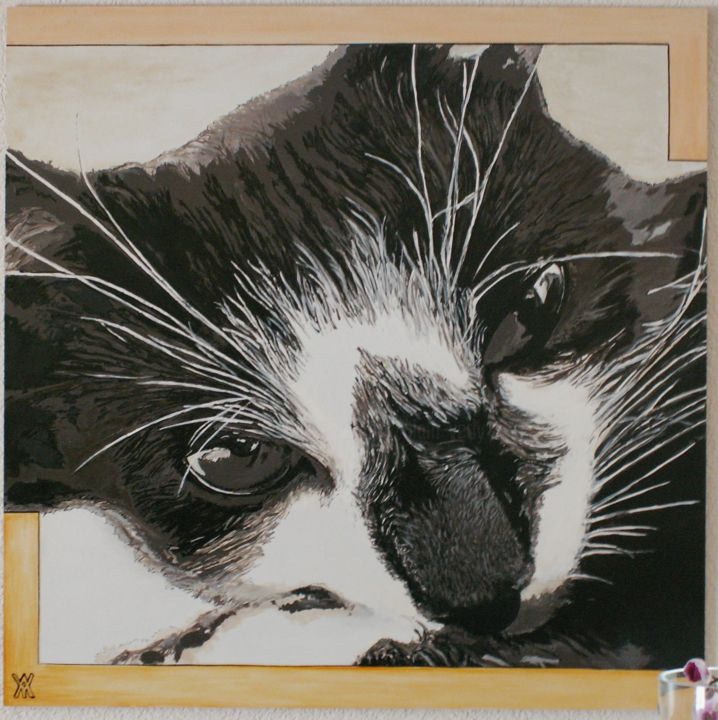 Schilderij getiteld "chat2.jpg" door Alain Yerly, Origineel Kunstwerk, Acryl