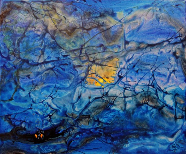 Pittura intitolato "aquatic-fond.jpg" da Alain Yerly, Opera d'arte originale, Acrilico