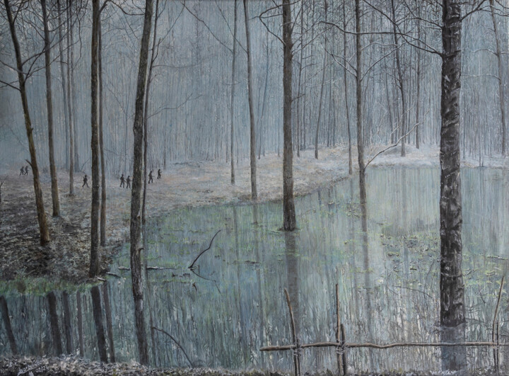 Peinture intitulée "Un hiver difficile" par Alain Barbance, Œuvre d'art originale, Huile Monté sur Châssis en bois