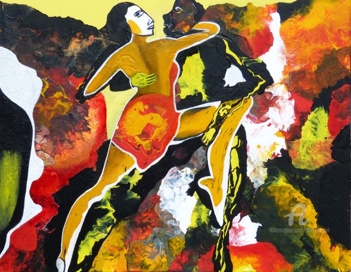 Painting titled "Tango" by Alain Boissel, Original Artwork, Acrylic Mounted on Wood Stretcher frame