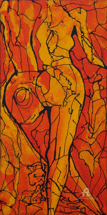 Картина под названием "Elle attend" - Alain Boissel, Подлинное произведение искусства, Акрил Установлен на Деревянная рама д…