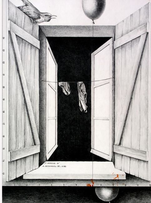 Drawing titled "j'arrive II" by Alain Bonnand, Original Artwork
