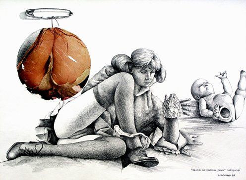 Dibujo titulada "quand le phalllus d…" por Alain Bonnand, Obra de arte original